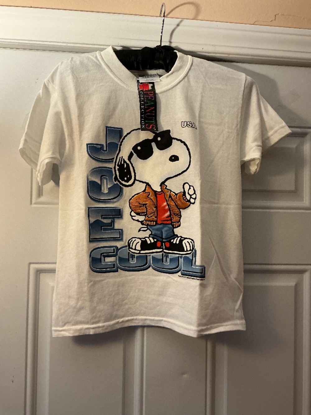 90s Vintage Snoopy Peanuts Joe Cool Graphic White Short Sleeve Tee Kids Children